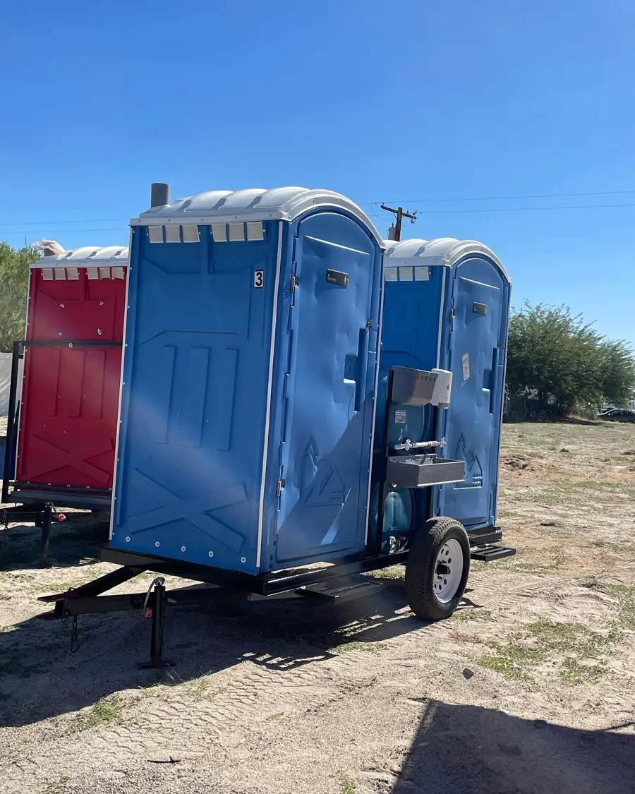 Portable toilet setup of the kind we deliver in Tuttle, Oklahoma