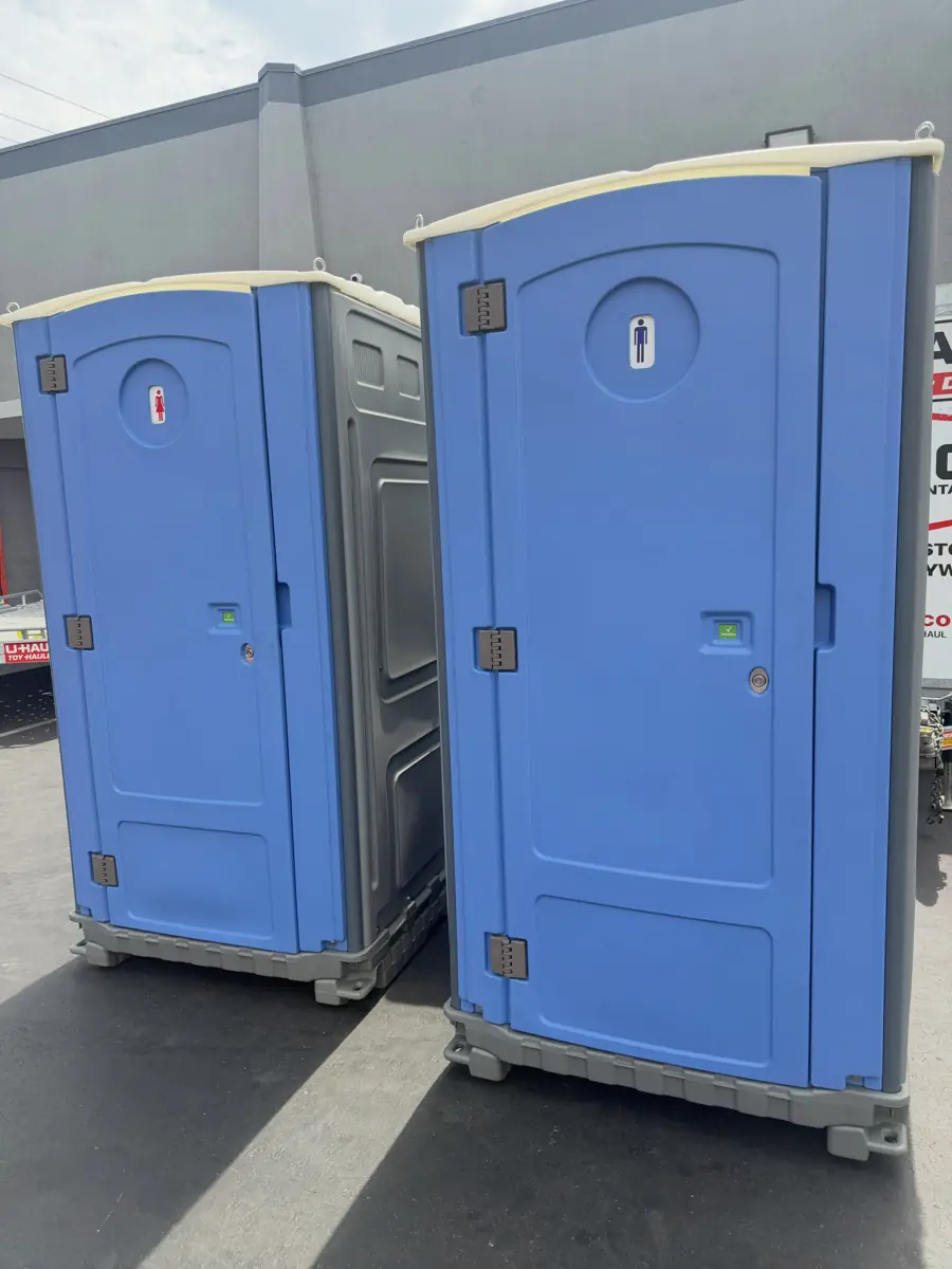 Portable toilet setup of the kind we deliver in Moore, Oklahoma